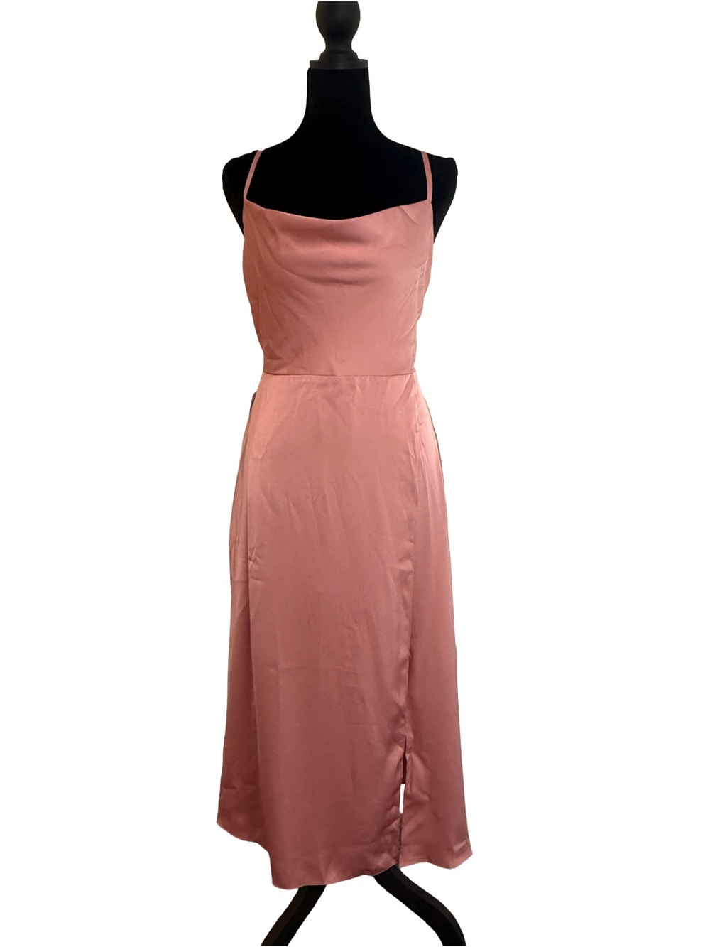 Azazie Rose Mauve Satin Slip Dress | Cowl Neck Bridesmaid Gown | Size 8